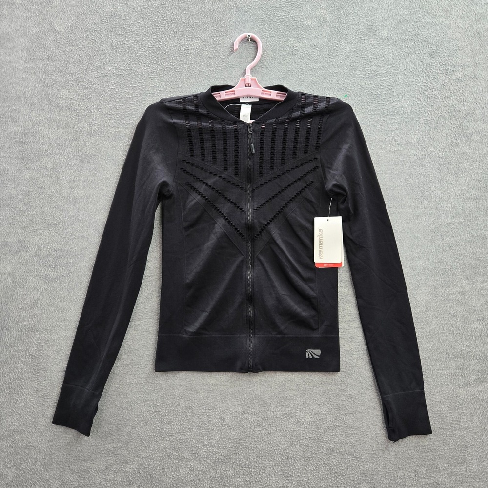 Marika‎ Women Activewear Jacket XS Black Cropped Full Zip Mesh Long Sleeve NWT